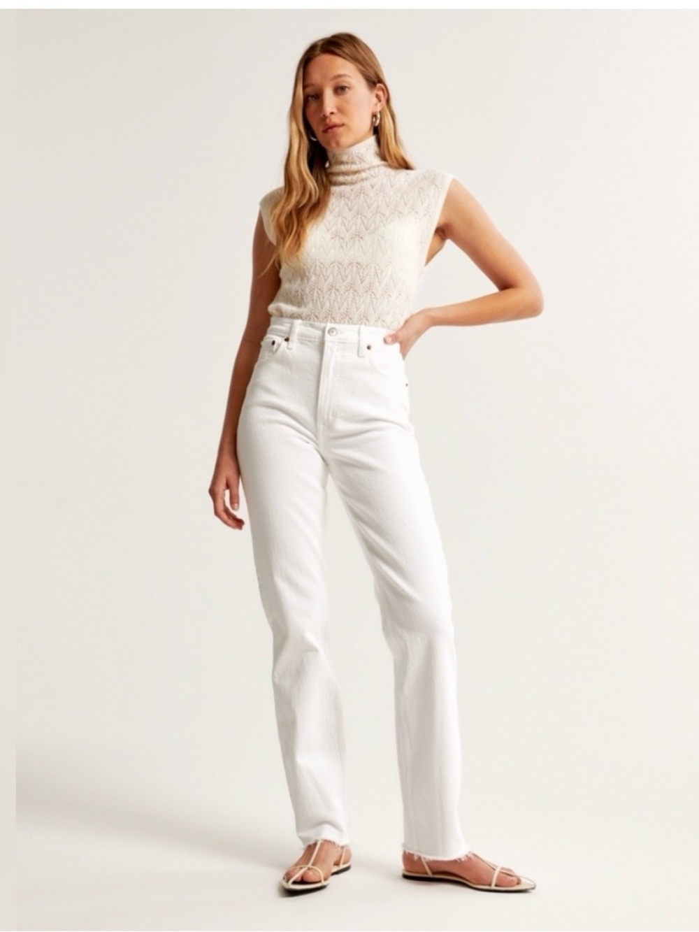 Abercrombie & Fitch White High-Rise Straight Leg Jeans
